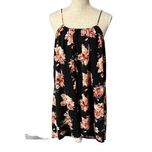 Mikey & Joey Spaghetti Sleeveless Above Knee Mini Dress Black Floral Womens L